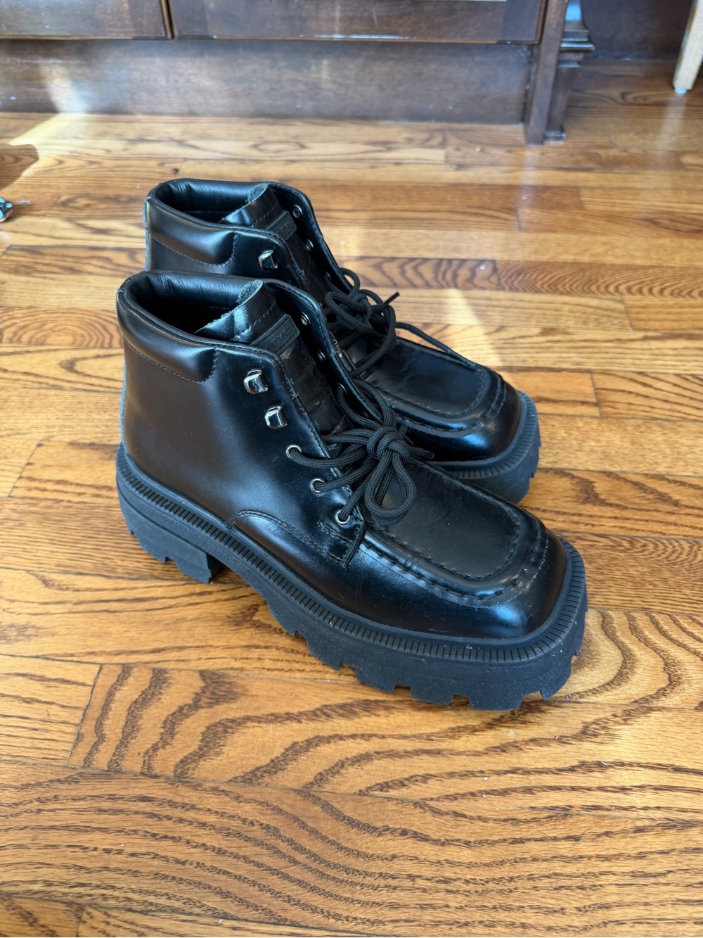 Eytys Black Lug-Sole Moc Toe Ankle Boots